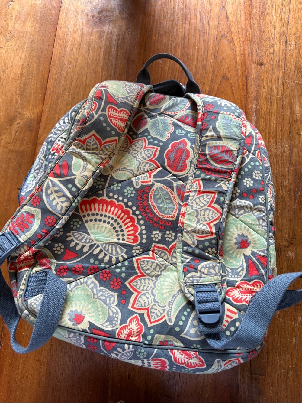 Vera Bradley Quilted Floral Backpack - Navy, Red & Mint - Picture 3 of 7